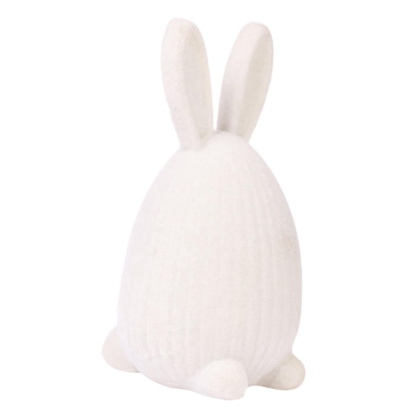 Figura de conejo de Pascua flocado, bonita, duradera, decoración del hogar, estatua de Pascua Blanco