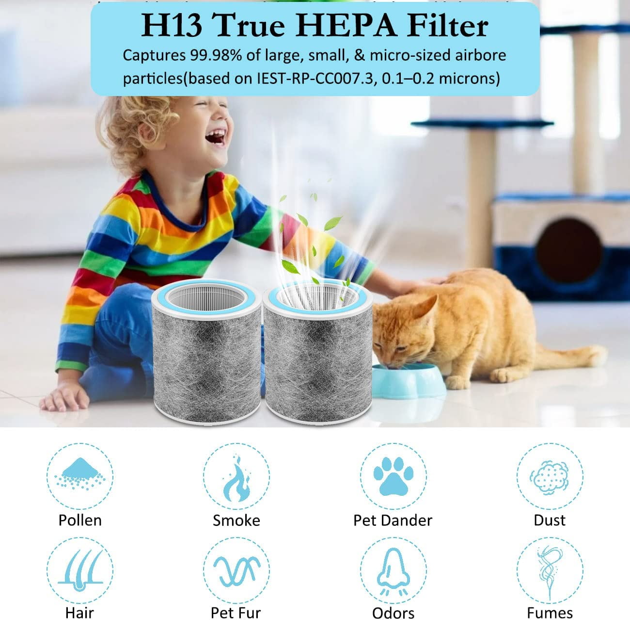 2 Pack HC452 Replacement Filter Compatible with Shark HC452 & HP102 Air Purifier, 3-in-1 H13 True HEPA for 99.97% of Particles