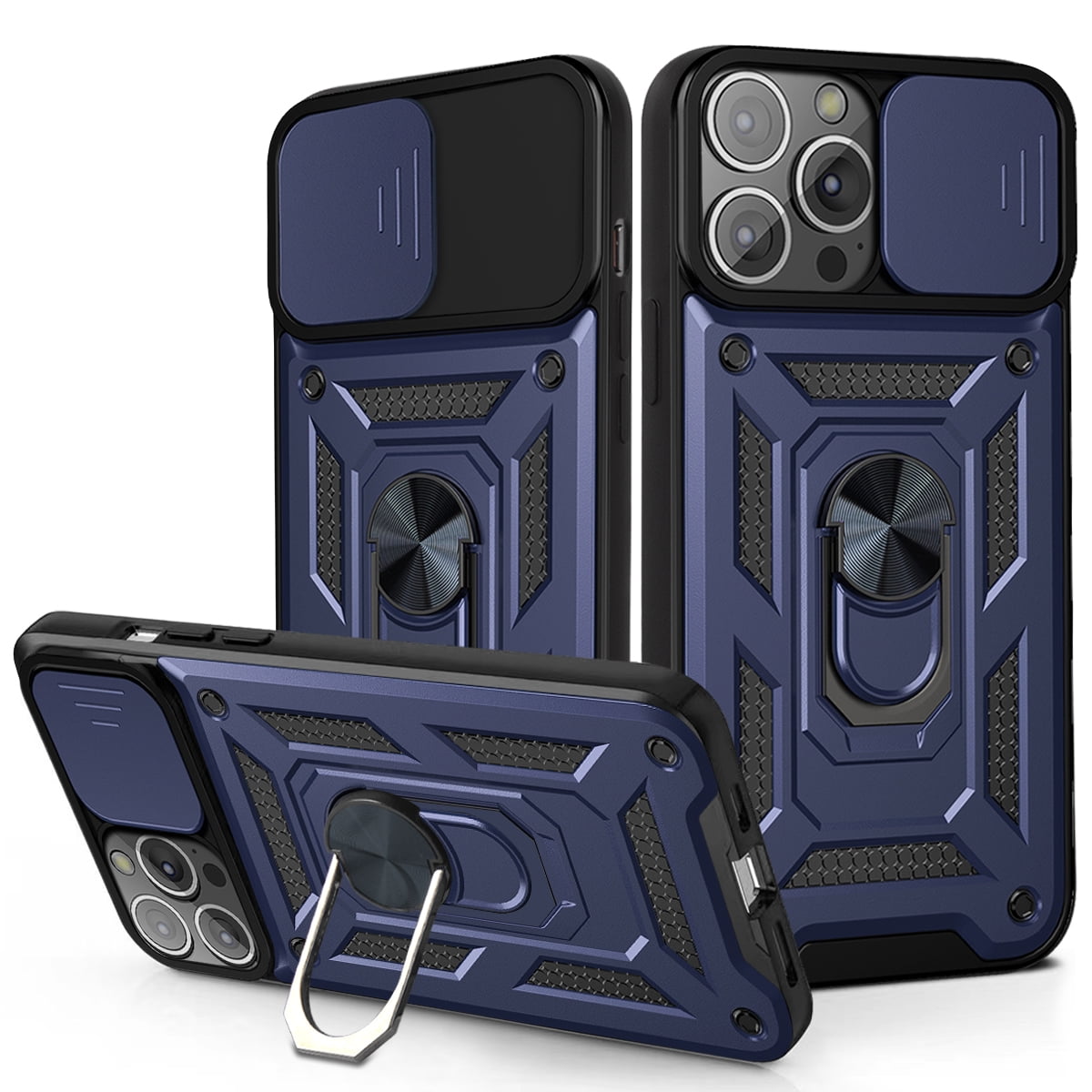 iPhone 13 Pro Case 6.1", TECHCIRCLE 360 Ring Kickstand Magnetic & Slide Camera Protector Military-Grade Rugged Hybrid Protective Cover for Apple iPhone 13 Pro 2021 - Blue