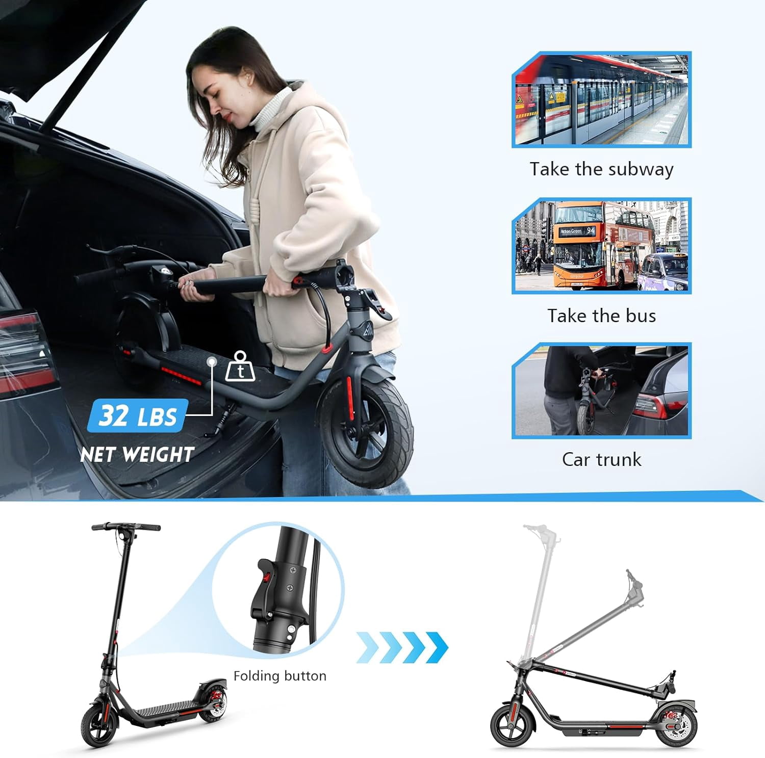 TST Electric Scooter for Adults, 18 Mph Foldable E Scooter, Peak 500W Motor, 15 Miles Range, 8.5" Solid Tire, All Aluminum Body Electric Scooter Adults with Dual Braking System and App Control