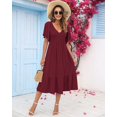 thumbnail image 2 of Vestido AUSELILY de verano con cuello en V y manga corta, fruncido, rojo vino, 2 of 6