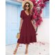 thumbnail image 2 of Vestido AUSELILY de verano con cuello en V y manga corta, fruncido, rojo vino, 2 of 6