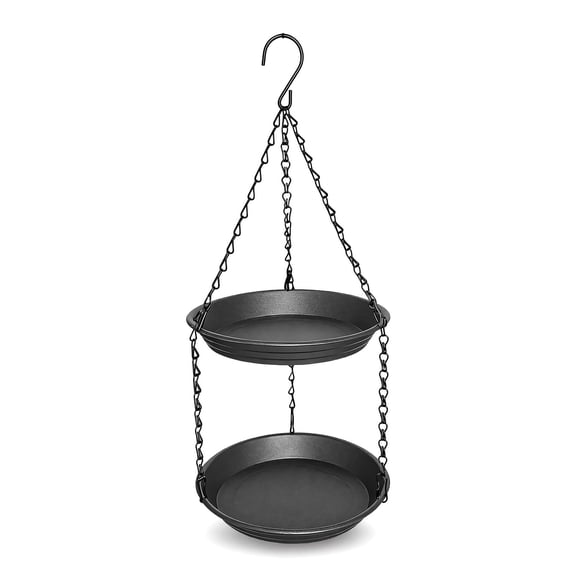 2-Tier Hanging Bird Feeder and Bird Bath, Outdoor Wild Bird Seed Feeder and Waterer, All-Weather Garden Bird Station, Patio Yard Easter Decorations for Home, Gray