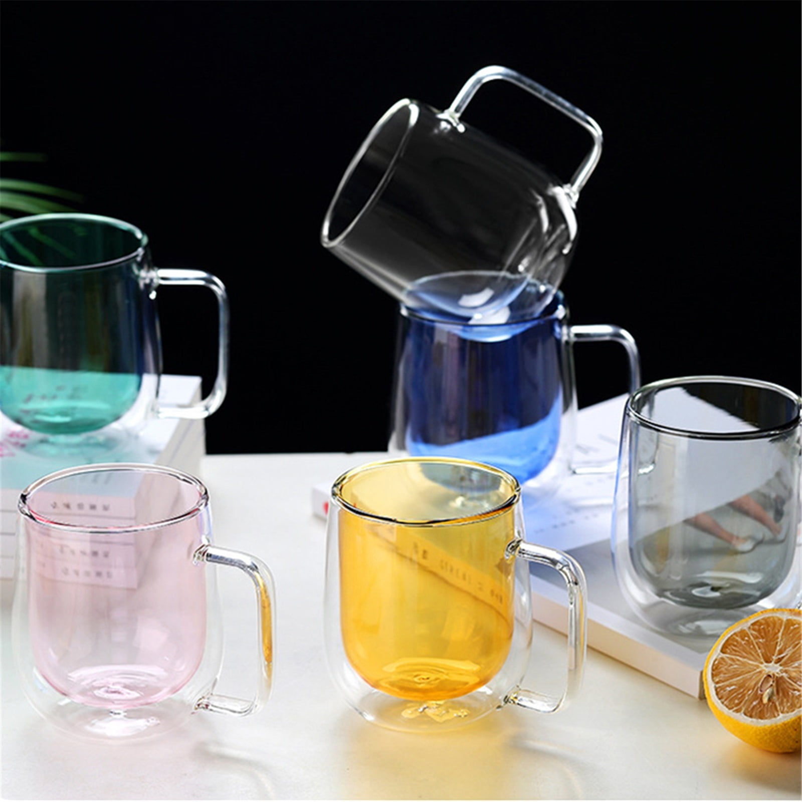 Double Walled Glass Coffee Mugs with Handle, 8.8 Oz Colored Borosilicate Glass Cups for Hot Cold Beverages, Cappuccino, Latte and Tea