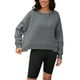 thumbnail image 4 of Sudadera recortada ATHLECHIC para mujeres, suéter de felpa de cuello redondo, suéter oversized de moda, tops de pullover de otoño, S Gris oscuro, 4 of 5
