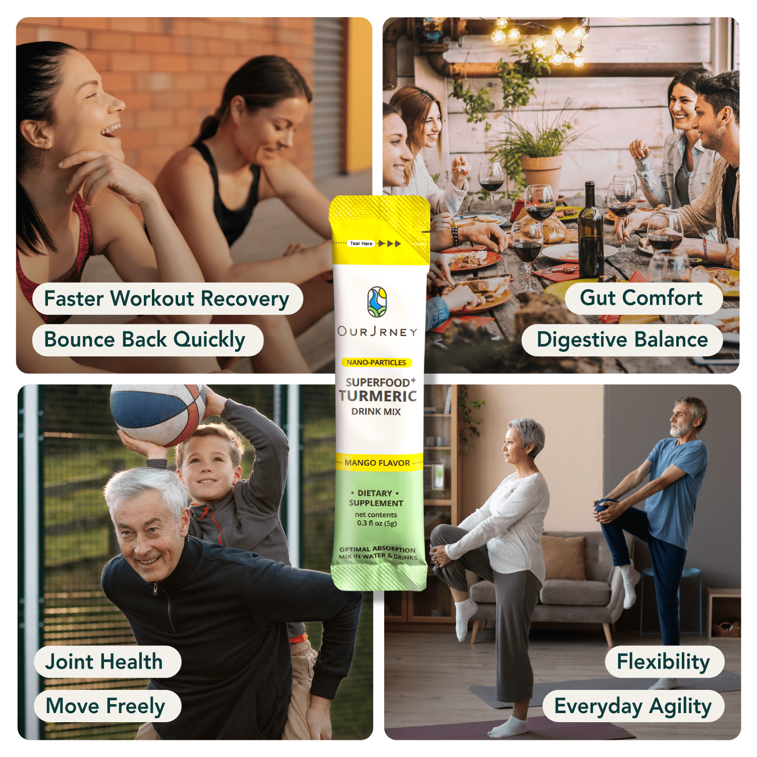OurJrney Nano Turmeric Curcumin Drink Powder Supplements–Mango Flavor Daily Morning Routine Immunity Wellness Shot , Gut Health & Joint Support - No Added Sugar, Vegan, Gluten-Free, Non-GMO-28 Sachet