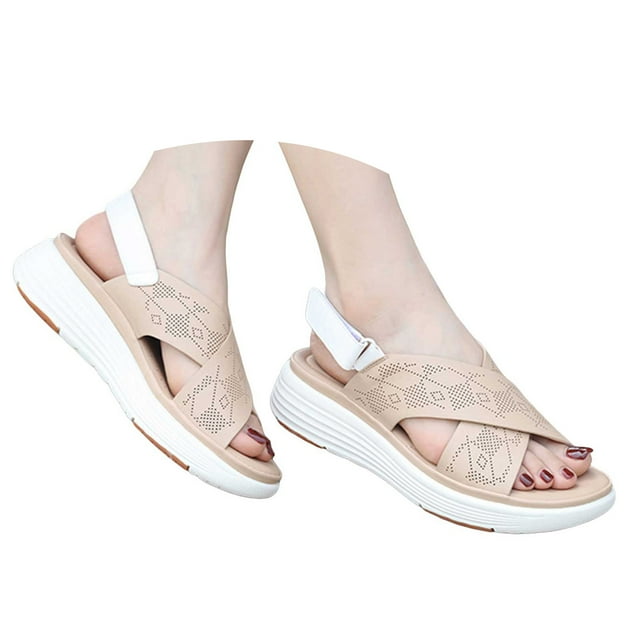 IUJSOY Sandales de Marche pour Femmes à Découpes, à Brides Croisées, Compensées, Slingback, Chaussures de Plage et de Robe