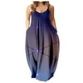 thumbnail image 1 of Robe Longue d'Été pour Femme à Col Rond, Imprimée, Sans Manches, Grande Taille, à Enfiler, à Bretelles Spaghetti, Longue Robe Maxi avec Poches, 1 of 4