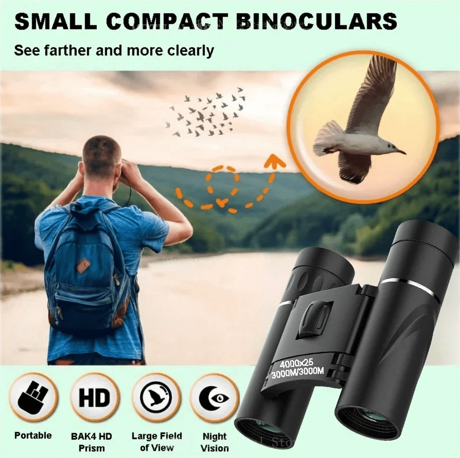 4000X25 Zoom HD Binoculars Telescope Powerful Portable Folding Long-Distance Vision Hunting Outdoor Camping Sports