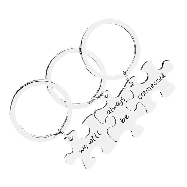 3 piezas Siempre estaremos conectados Cartas Llaveros Set Creative Puzzle Pareja Llaveros Regalo para los amantes (Plata)