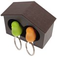 thumbnail image 3 of Brown Birdhouse with 2 Whistle Yellow Green Sparrow Key Ring Holder, 3 of 8