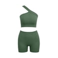 thumbnail image 4 of Miqool Women's 2-Piece Workout Set One Shoulder Sports Bra and High Waist Biker Shorts Seamless Ribbed Activewear Yoga Gym Outfits, 4 of 7