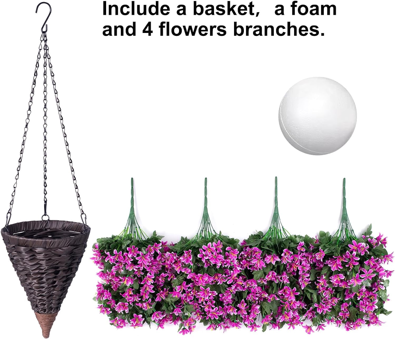 Artificial Fake Hanging Plants Flowers Basket for Outdoor Outside Decoration, Faux Silk Realistic UV Resistant Red Long Vines Planter for Porch Patio Balcony Yard Home Spring Summer