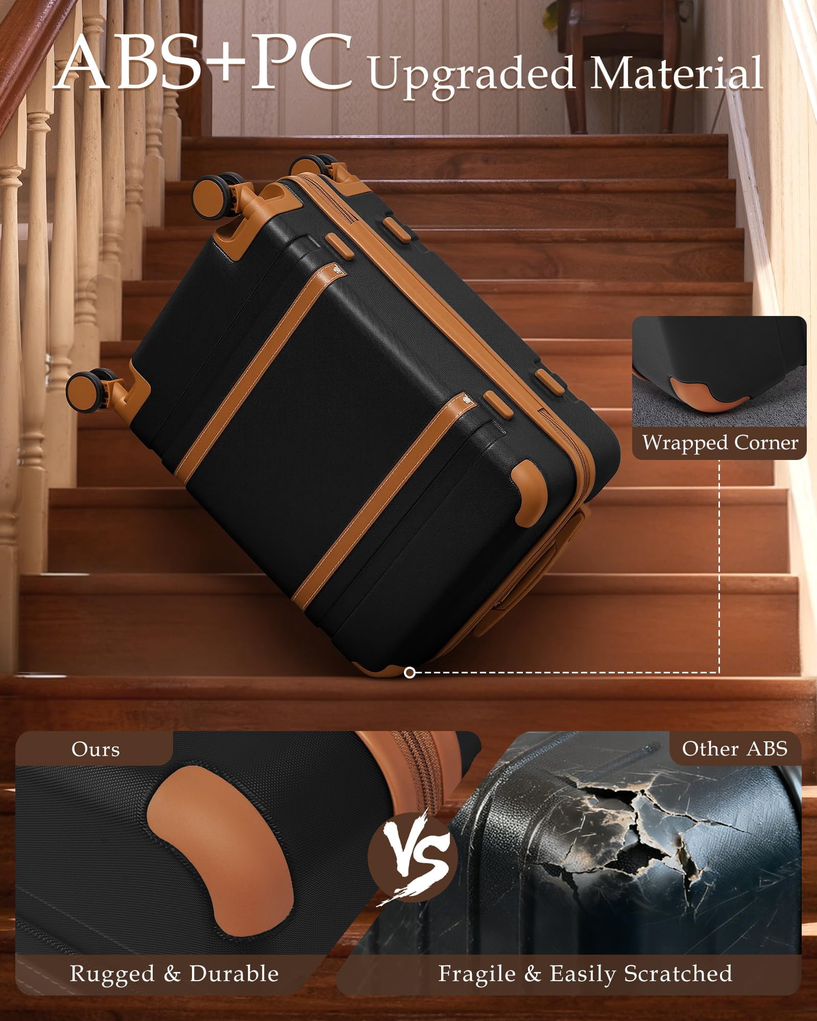 LONG VACATION Carry On Luggage Set 3 Piece, 20 Inch ABS+PC Hardshell Carry on Suitcase with Spinner Wheels TSA Lock & YKK Zipper