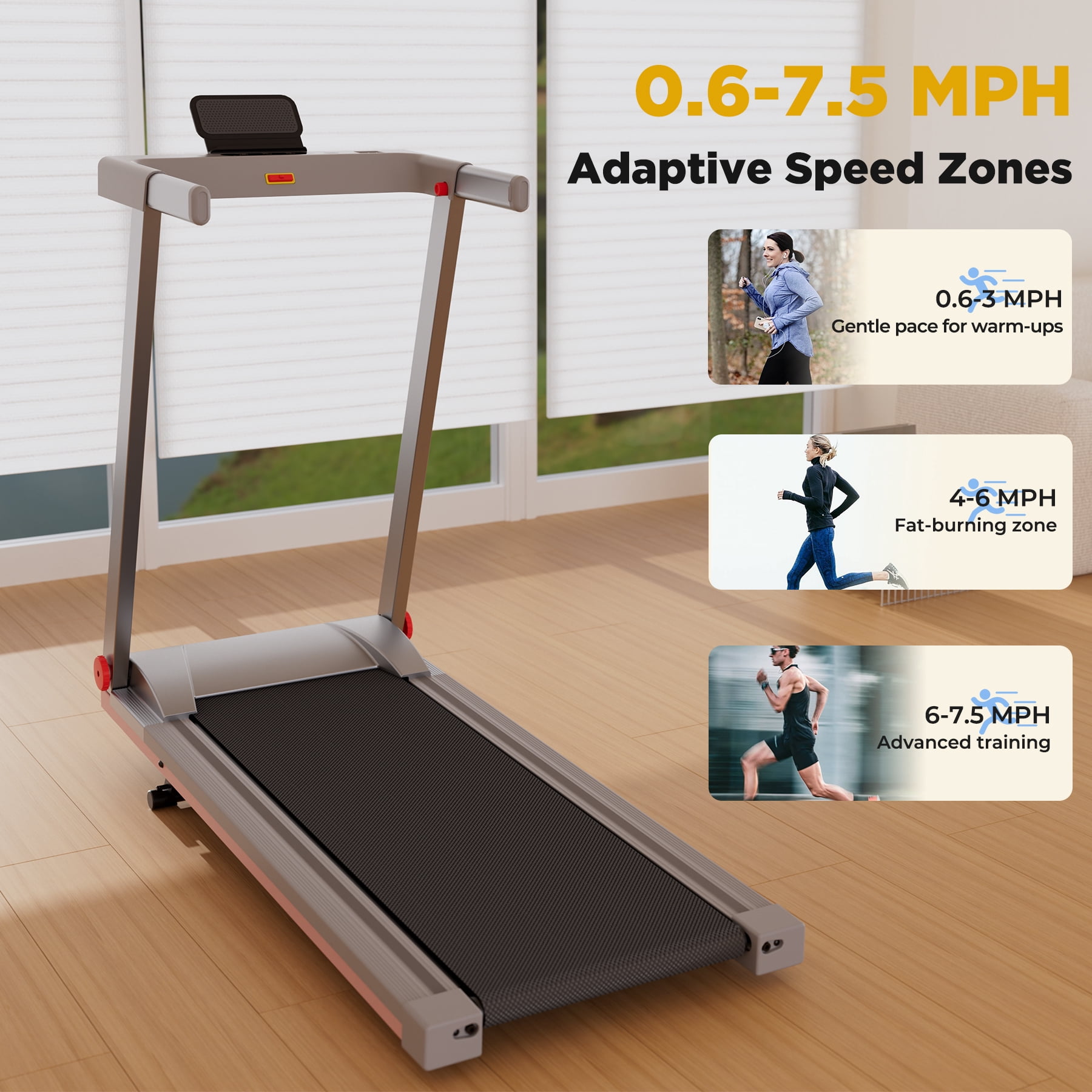SSPHPPLIE Folding Treadmill with 6% Incline for Home,300 LBS Capacity, 3 HP,0.6-7.5MPH,Easy Assembly for Small Space