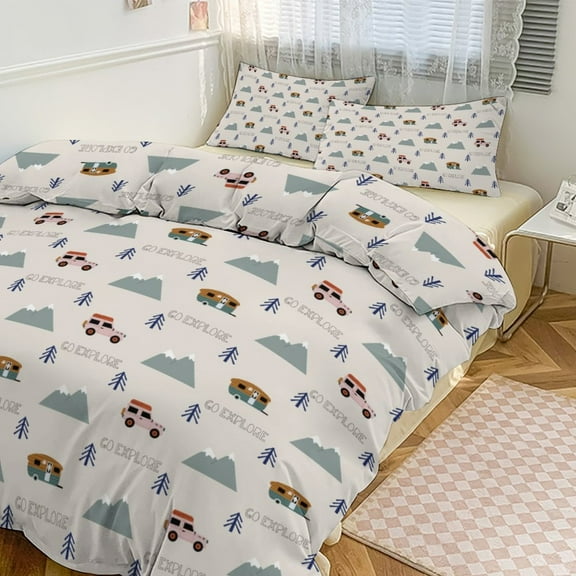 Cartoon Engineering Car Camping Duvet Cover Set Bedding Set Polyester Quilt Cover for Bedroom Decoration