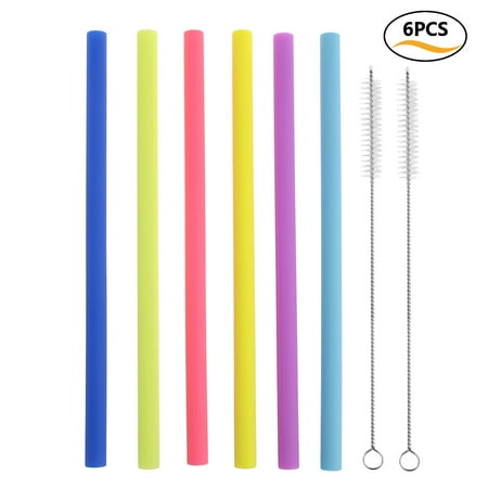 Uarter Silicone Straws Set Reusable Drinking Straws Colorful Drinking Suckers with 6 Straws and 2 Cleaning Brushes