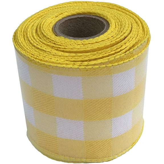 Yellow Buffalo Plaid Wired Ribbon - 2 1/2 Inch x 10 Yards, Easter, Spring, Summer Decor, Wreath, Farmhouse Decor, Fundraiser, Gift Basket, Birthday, Wedding, Fall, Christmas