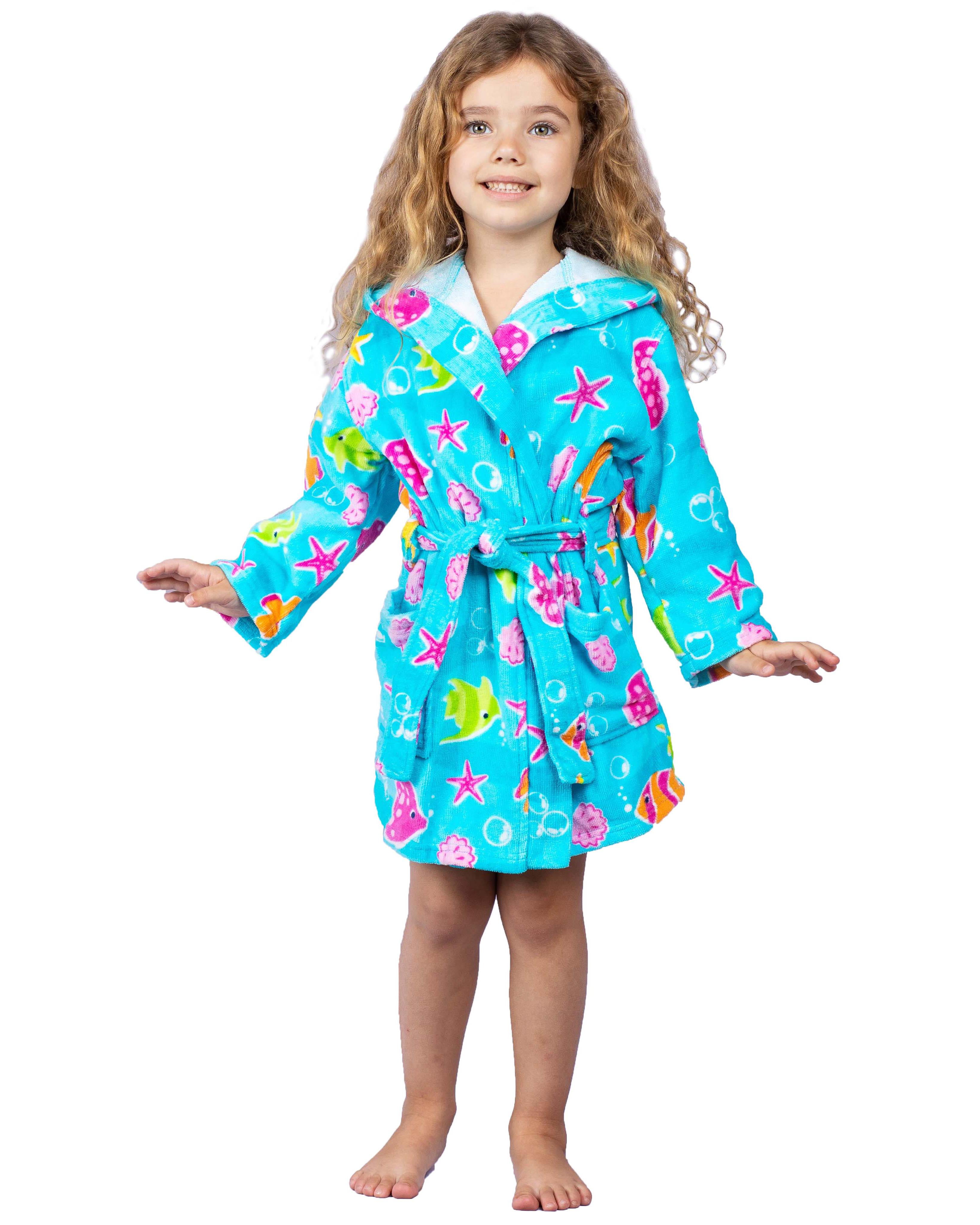 KIDS HOODED BATHROBE GIRL 100% EGYPTIAN COTTON DRESSING GOWN TERRY TOWELLING ROB 