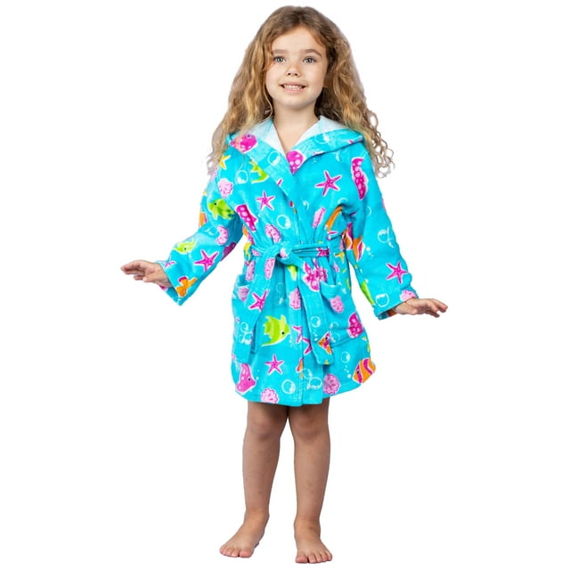 Peignoir Fille en Coton à Capuche, Peignoir de Bain pour Enfants, Couvre-Maillot, Taille 3-12