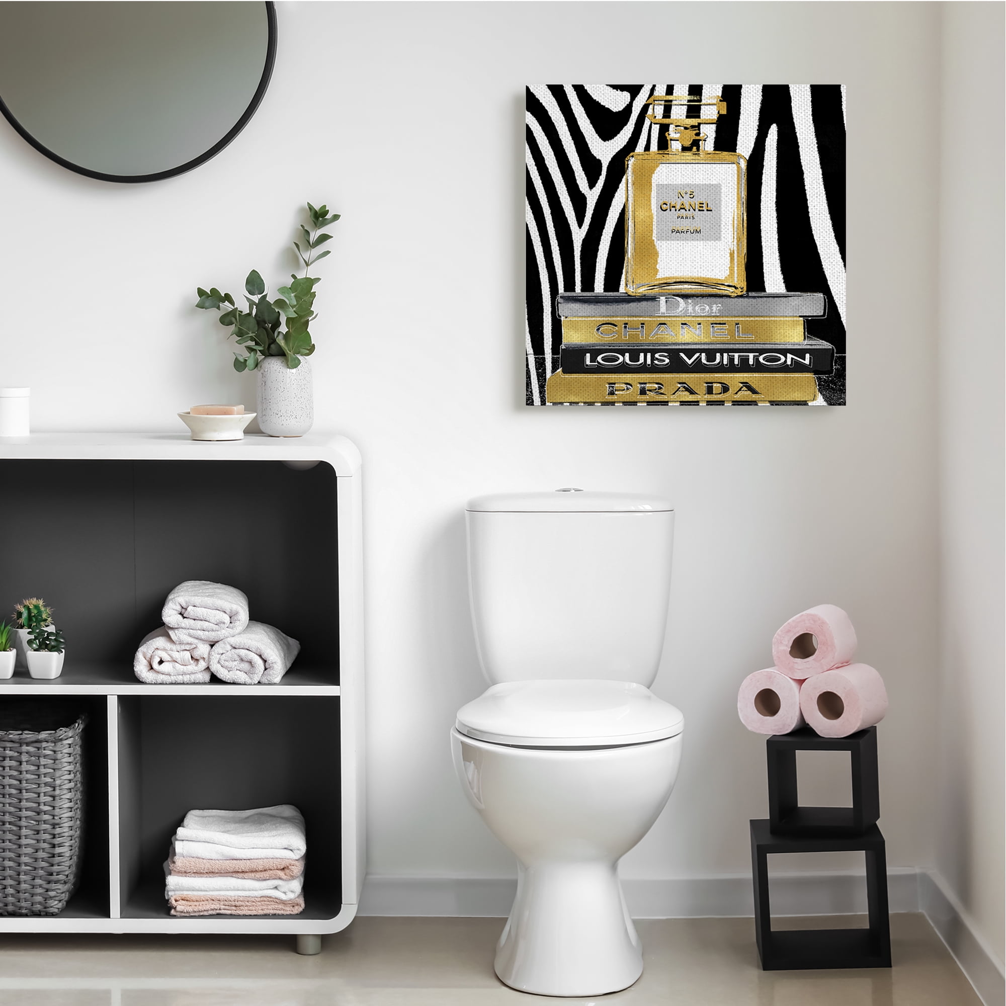 Stupell Industries Glam Fragrance Fashion Book Stack Black Zebra Print Beauty & Fashion Painting Gallery Wrapped Canvas Art Print Wall Art, 30 x 30
