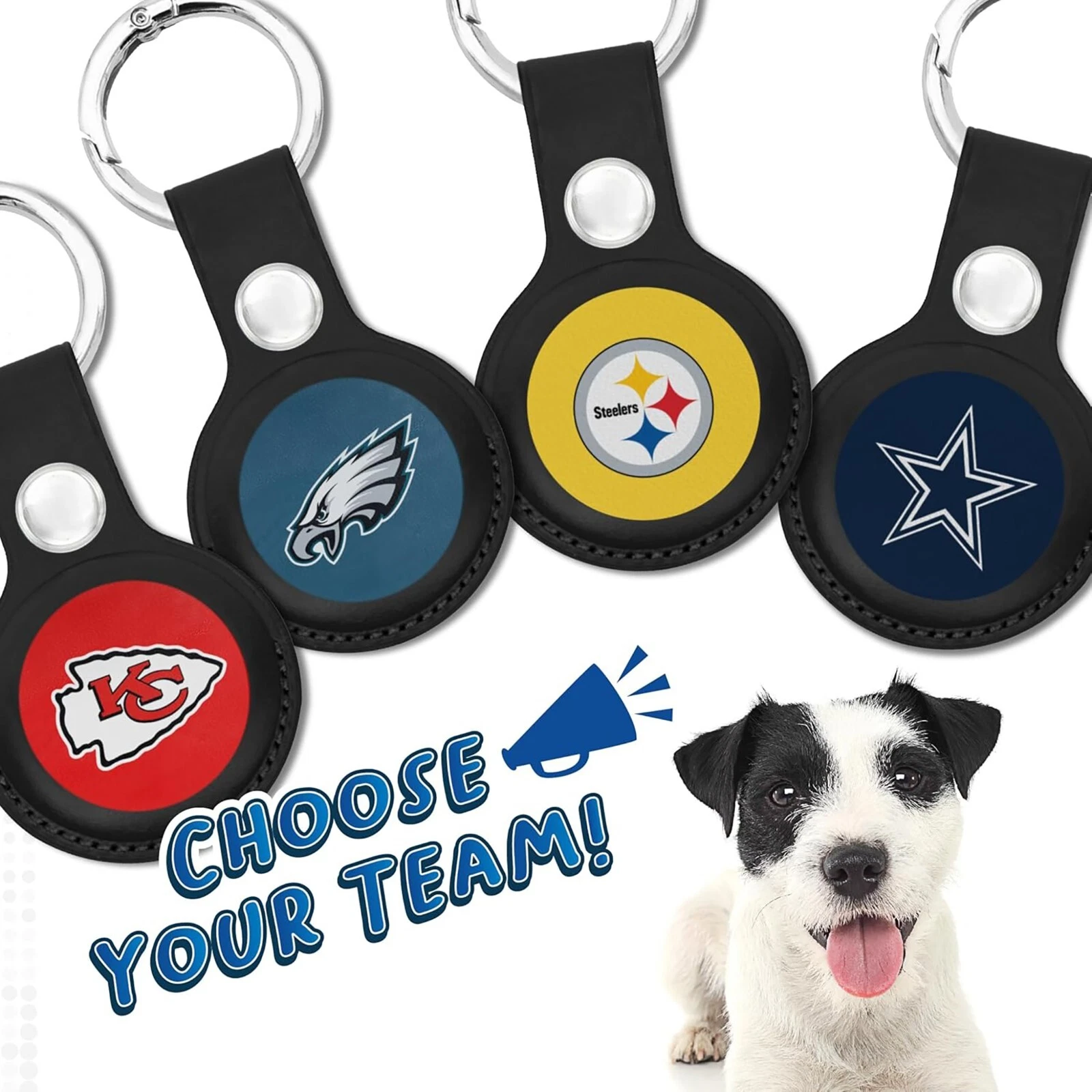 Pets First NFL Leather Keychain Apple Air Tag Holder for Dogs & Cats Airtag Case