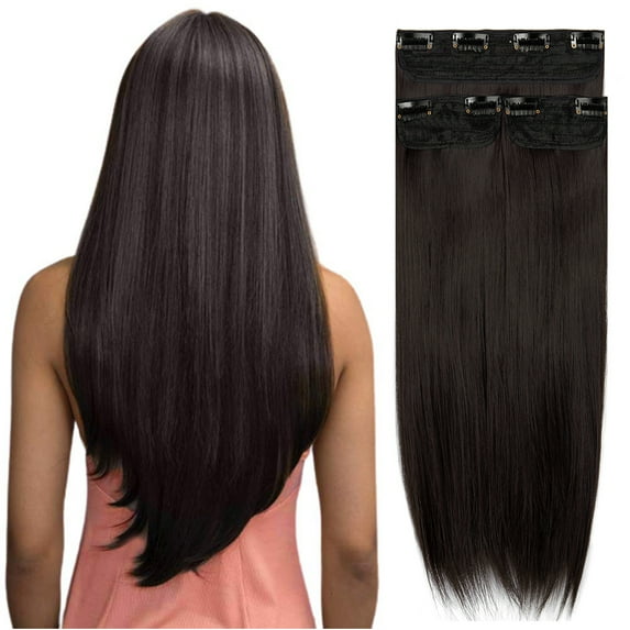 SAYFUT Clip in Extensions Ponytail Long Soft Silky Natural Straight Hairpieces with 8 Clips, Thick Thickened Clip in Synthetic Hair Extensions 3pcs 160g