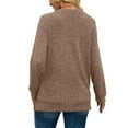 thumbnail image 3 of Ladies’ Fashion V Neck Long Sleeve Top – Solid Color Casual Pullover Blouse, Lightweight Comfortable Shirt Light Brown, 3 of 4