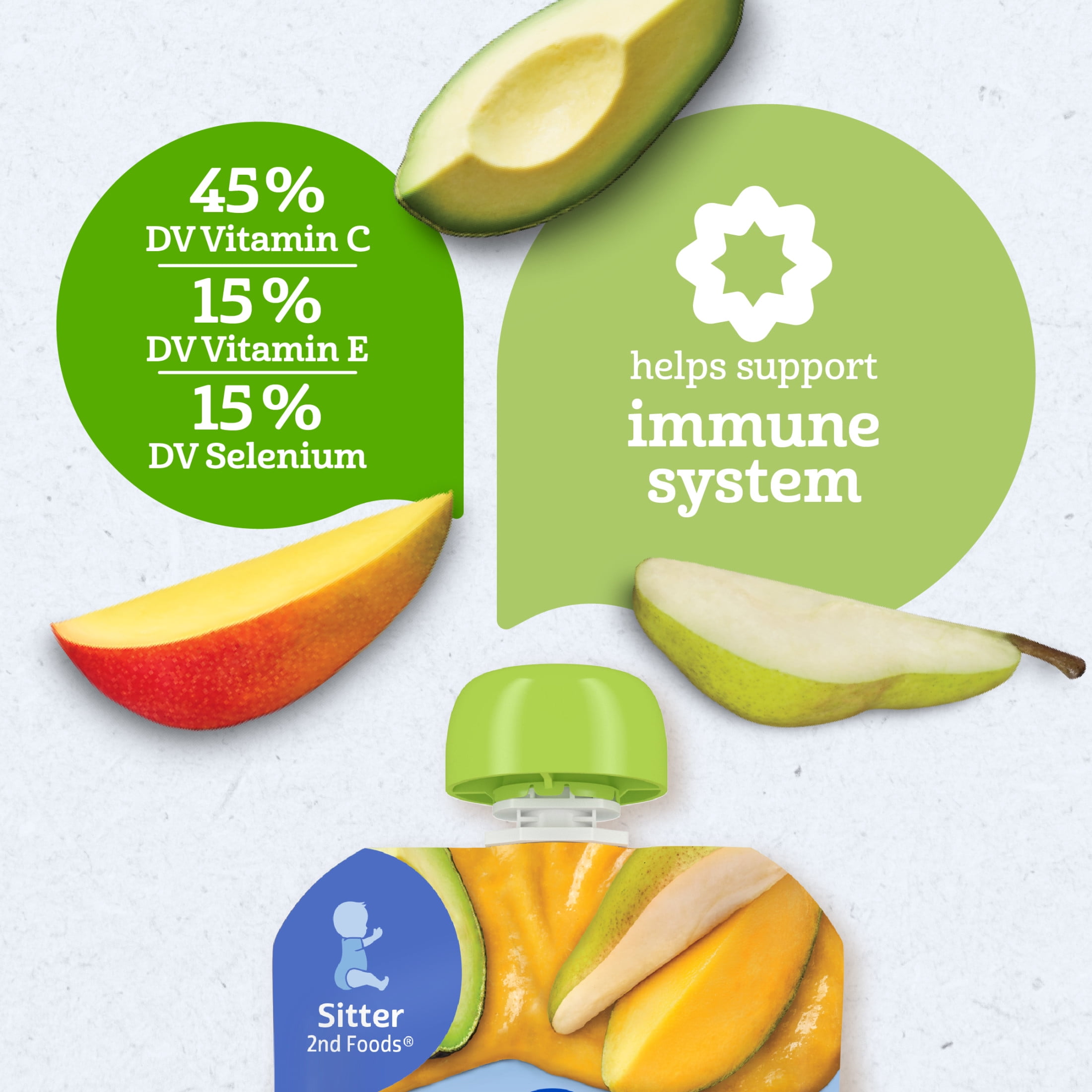 (12 pack) Gerber Stage 2 Baby Food, Organic Pear Mango Avocado, Baby Food Pouches, Puree 3.5 oz