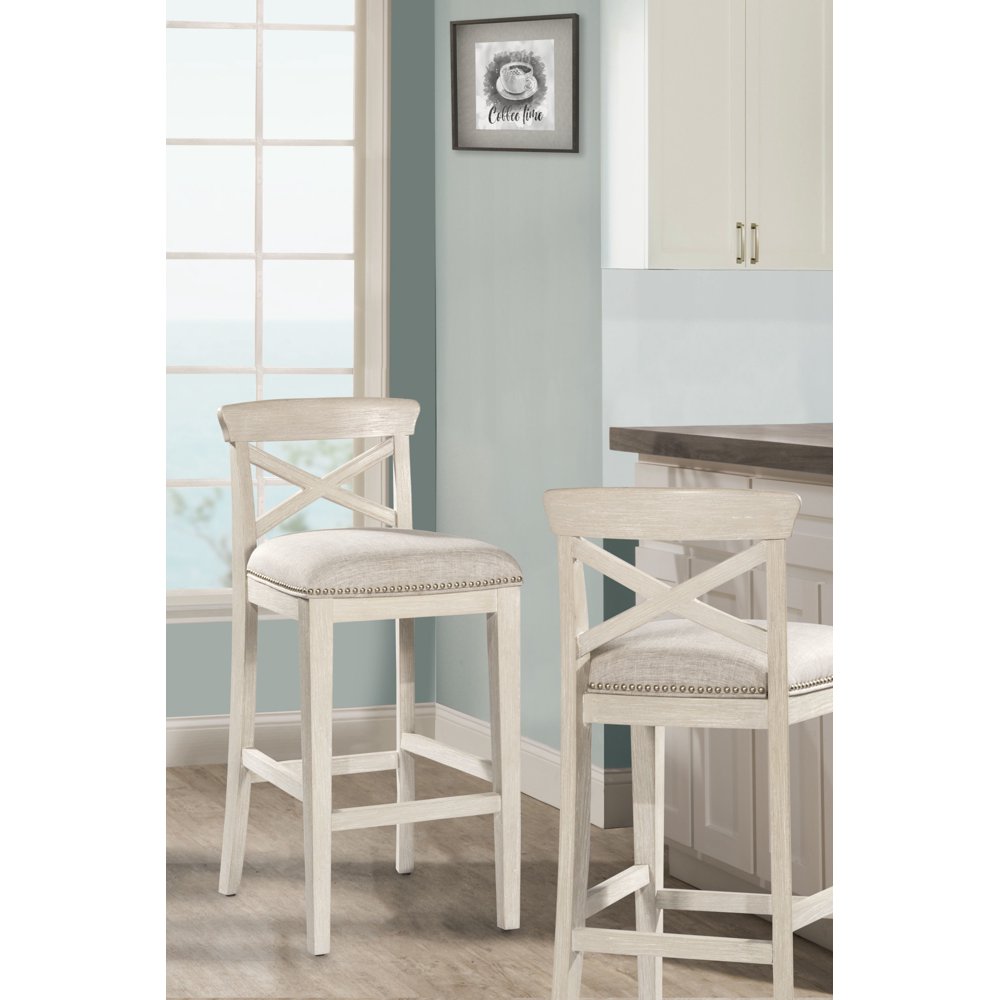 Hillsdale Furniture Bayview Bar Wood Height Stool, Set of 2, White Wire