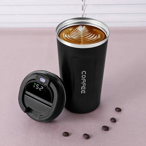 Copa De Agua Taza de café de 510 ml, taza de aislamiento de coche de medición de temperatura inteligente LCD HD (negro) Wdftyju Libre de BPA