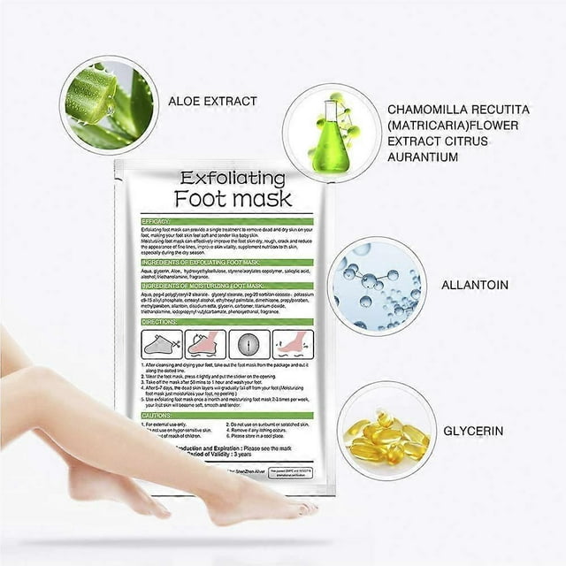 Mascarilla Exfoliante para Pies - 3 piezas - mascarilla exfoliante profunda para hombres y mujeres para talones agrietados (3 piezas de Aloe Vera).