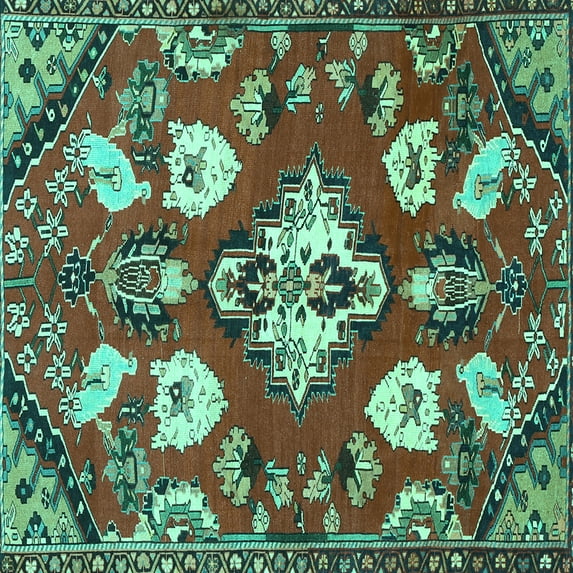 Ahgly Company Machine Washable Indoor Square Persian Turquoise Blue Traditional Area Rugs, 3' Square