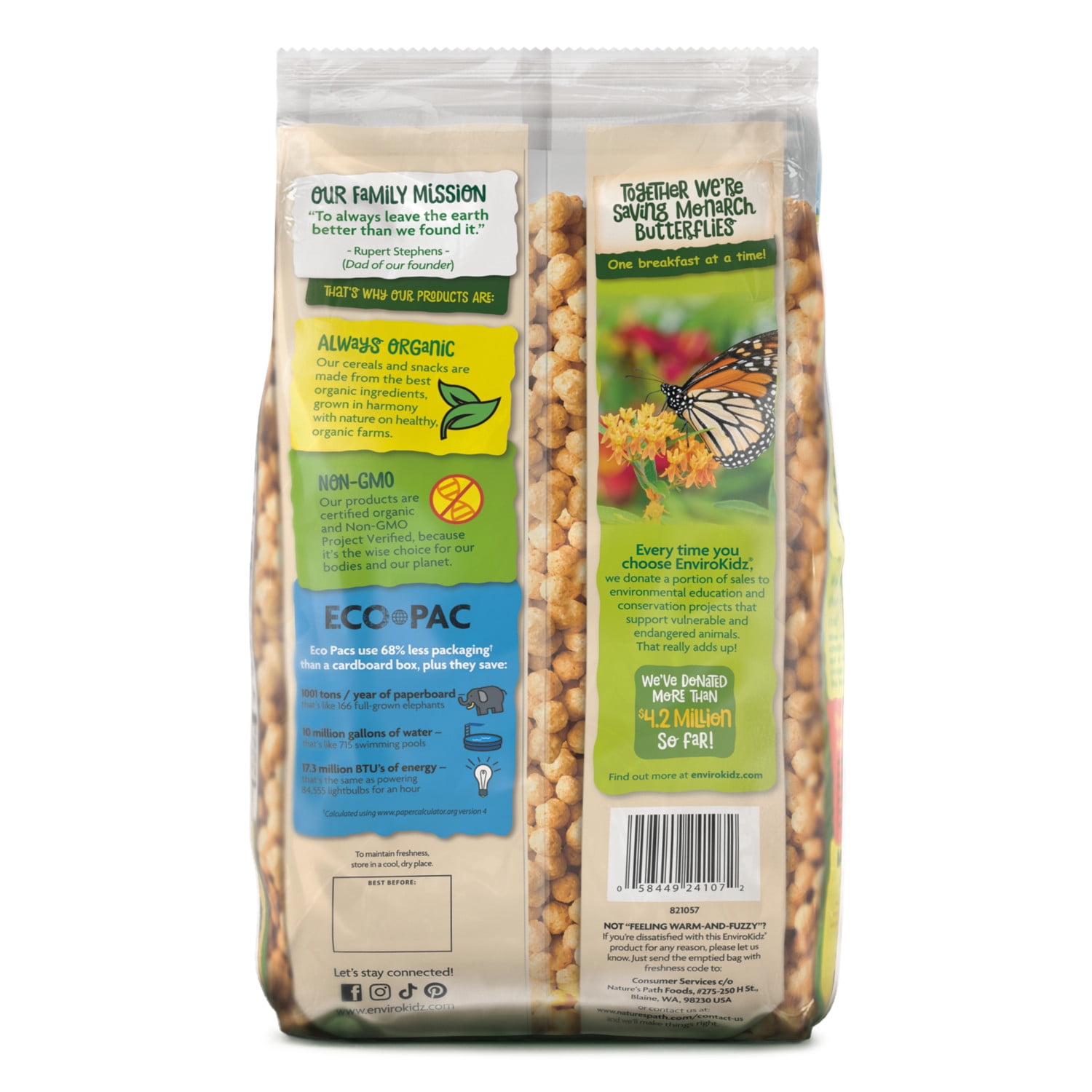 EnviroKidz Organic Monarch Magic Breakfast Cereal, 24oz Bag (pack of 6)