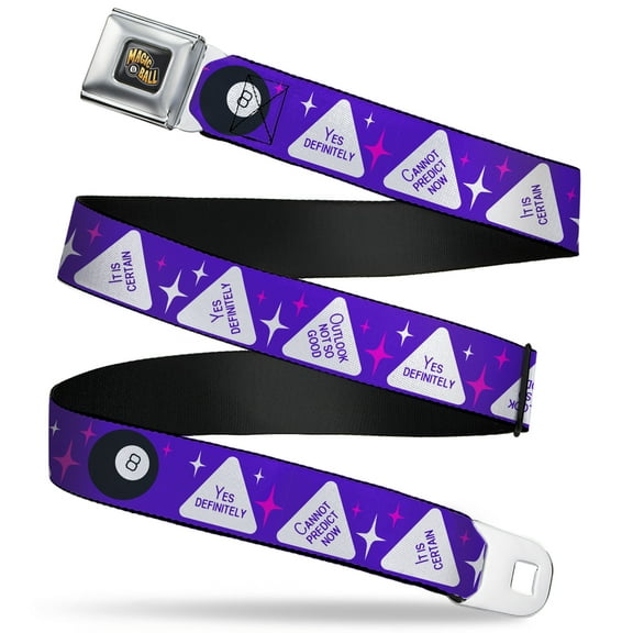 Magic 8 Ball Belt, Seatbelt Buckle Belt, Magic 8 Ball Answers Flip Blue White, 30 to 44 Inches