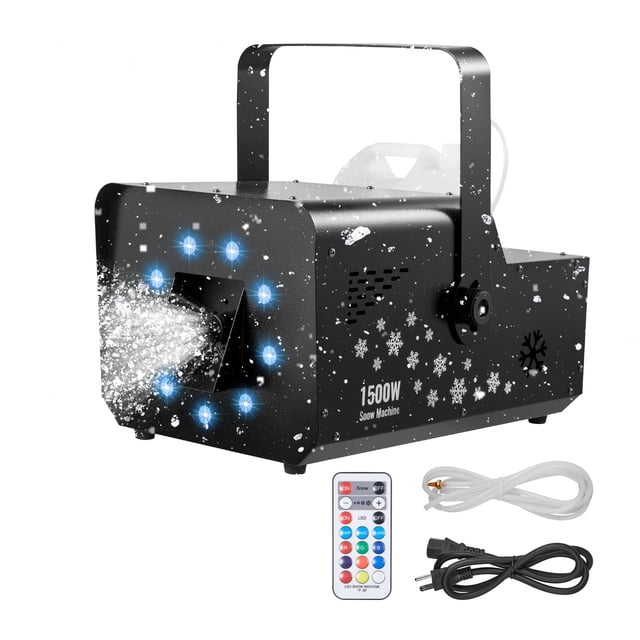 VEVOR 1500W Snow Machine with RGB DMX512 Signal Control, 9 LED Lights, Wireless Remote, High Output Snowflake Machine with 5L Tank, Portable DJ Stage Snow Maker