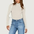 thumbnail image 4 of Women's Ribbed Turtleneck Sweater Slim Fit Long Sleeve, Fall Fashion Basic Casual Pullover Top Beige 2XL, 4 of 7