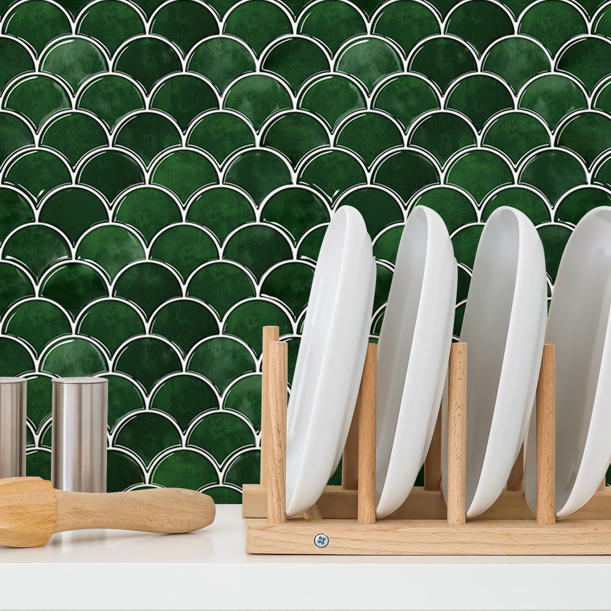 20 Sheets Peel and Stick Tile for Bathroom Kitchen Backsplash Tile Stickers Peel and Stick on Backsplash 12"x12" Fish Scale Removable Back Splash for Renters Living Room Fireplace
