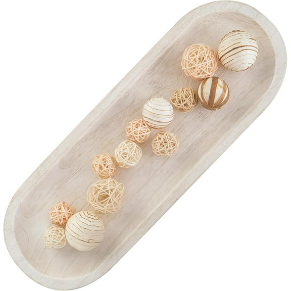 Decorative Bowl Large Wooden: 25.5" Long Wood Dough Bowls for Decor Coffee Table Centerpiece Tray White Washed Farmhouse Rustic Decorations for Dining Room Home Kitchen Fireplace