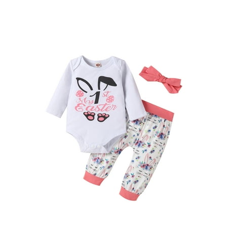 

LEVEFORD Baby s Printed Romper Suit Long Sleeve Romper Long Pants Hairband
