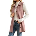thumbnail image 4 of QIYAGBSA Waffle Knit Vest for Women Long Sleeveless Cardigan Vest Button Down Lapel Collar Flap Pockets Side Slits Soft Layering Fall Spring Casual Errands Travel (Pink, XL), 4 of 8