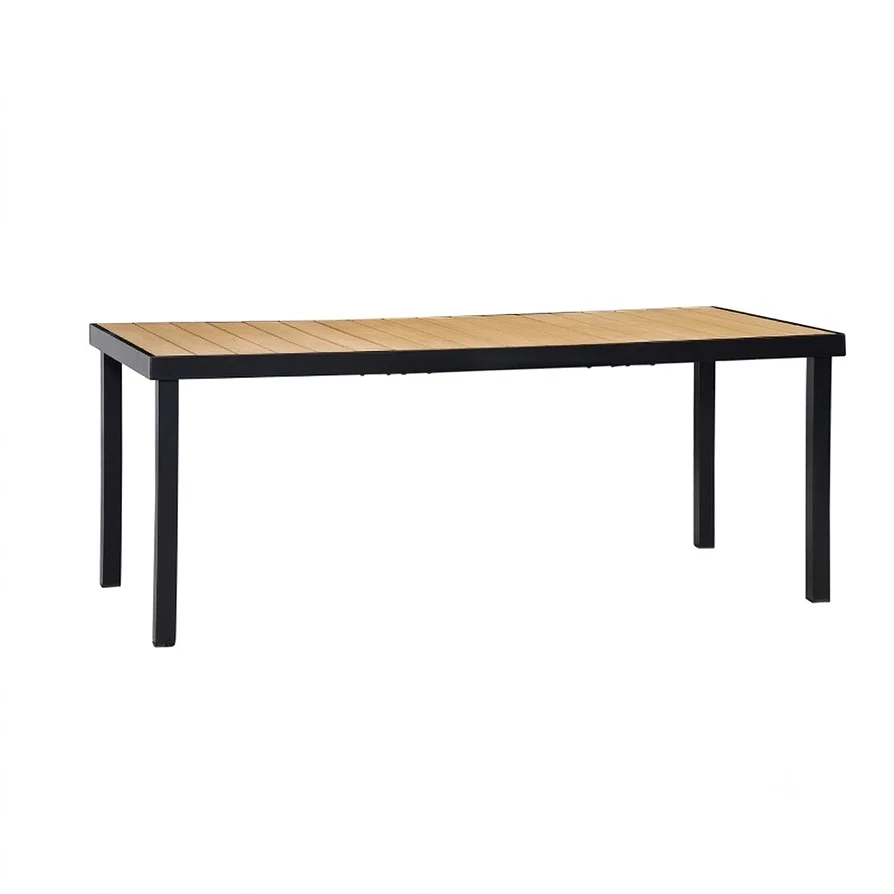 HOQBN Aluminum Outdoor Garden Dining Table for 8 People, Faux Wood Top, for Garden and Patio, 190 x 90 x 74 cm, Natural