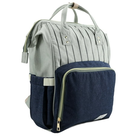 Stripe Diaper Nappy Backpack Waterproof Large Capacity Mom Bag
