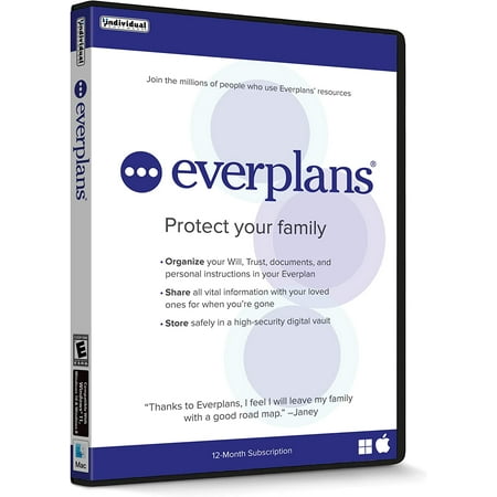 Everplans - Software, Organize Will & Trust, Vital Records, ID’s, Passwords, Finances, Medical, Health, Family, Loved Ones, Pets, Secure Digital Locker – 12-Month Subscription, Online/Win/Mac