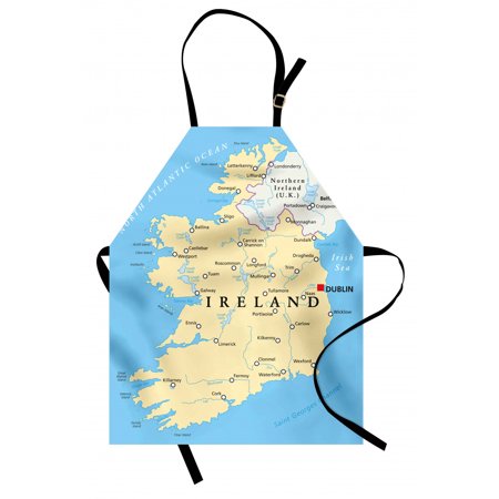 Ireland Map Apron  High-Detailed Mapping Political Geographical Cities Rivers  Unisex Kitchen Bib with Adjustable Neck for Cooking Gardening  Adult Size  Deep Sky Blue Multicolor  by Ambesonne