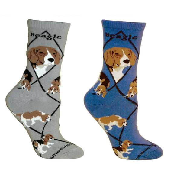 Bundle 2 Items: Beagle on Blue and on Grey Cotton Ladies Socks