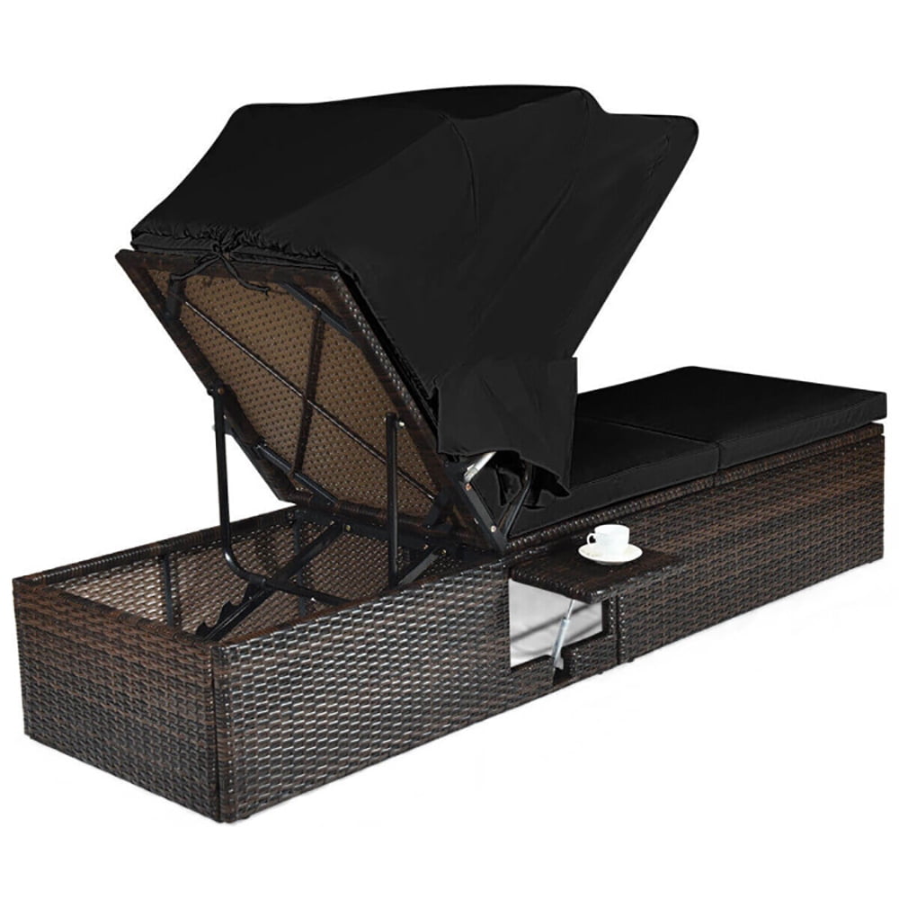 Aimee Lii Outdoor Adjustable Cushioned Chaise Lounge Chair with Folding Canopy, Patio Loungers, Black Aimee Lii Outdoor Adjustable Cushioned Chaise Lounge Chair with Folding Canopy, Patio Loungers, Black