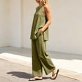 thumbnail image 5 of BADHUB Women 2 Piece Matching Lounge Sets Split Backless Tank Tops Wide Leg Pants Summer Outfits Tracksuit Army Green XL, 5 of 7