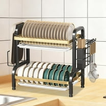 Bxaolu 2-Tier Dish Drying Rack - Stainless Steel Dish Rack with Cutlery & Utensil Holders for Kitchen Countertop, Sink Organization and Storage Essentials, Home Decor, Gold