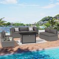 thumbnail image 5 of SUNCROWN Outdoor Patio Furniture Set 8 Piece Outdoor Sectional Sofa Grey Wicker Conversation Sofa Set with Coffee Table, Cushions and Fire Pit Table, Grey, 5 of 7